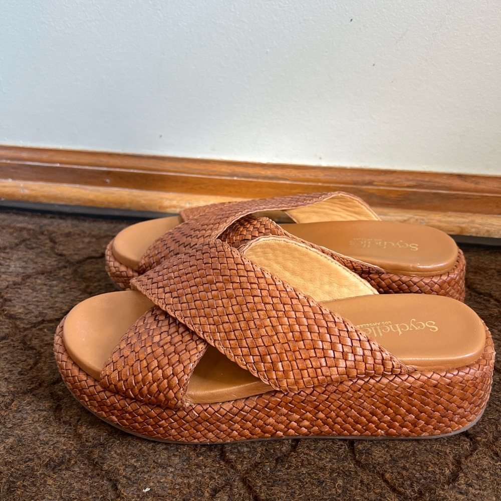 Seychelles Tan Woven Platform Sandals